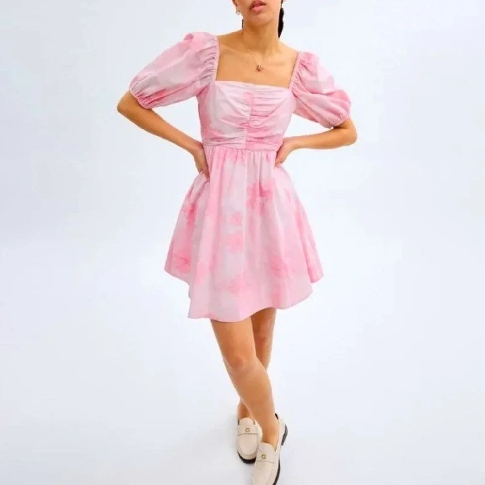 NWT Coach Pink Puff Sleeve Girlcore Floral Japanese Streetwear Mini Dress 10